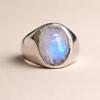 Regenbogen Mondstein Ring, Signet Ring, Oval Form Edelstein, 925 Sterling Silber, Herren Ring, Frauen Ring