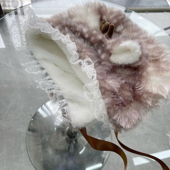 Spotted Fuzzy Leg Warmers Cute Deer Hood with Lace Women Fluffy Boot Cuff Shoe Cover Furry Leg Warmers with Pompom for Winter Party Street Dating Wear