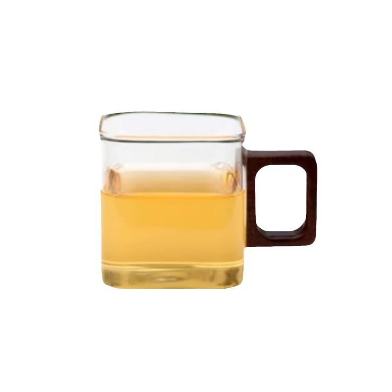Ancient Style Glass Tea Cup Kung Fu Tea Set for Entertaining Guests Tea Tea Cup Wooden Handle Heat-resistant Glass Single Layer Small Square Cup