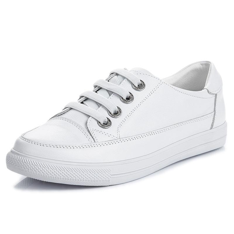 2025 Women Genuine Leather Sneakers Large Size Little White Shoes Fashion Ladies Vulcanized Shoes Woman Summer Flats Zapatillas