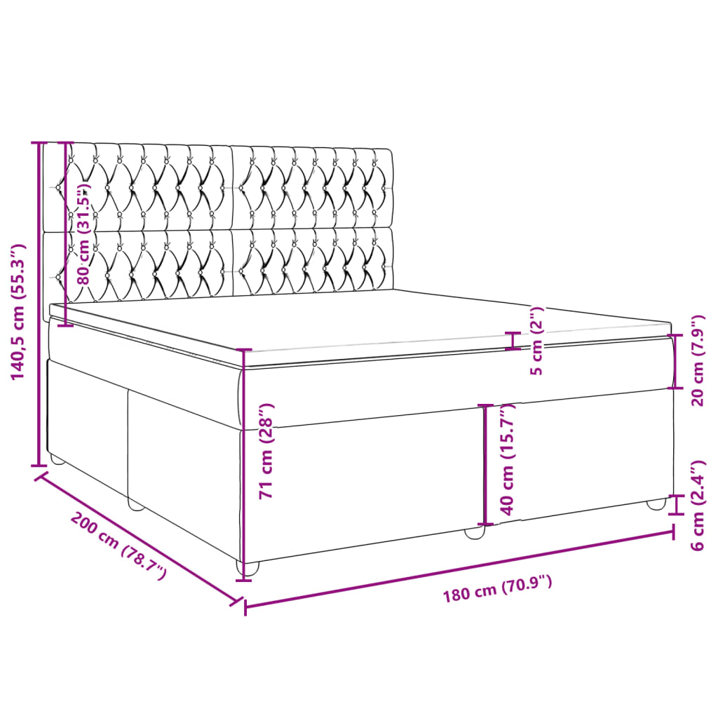 Box Spring Bed with Mattress Light Grey 180 X 200 Cm Fabric