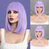 Perruque courte et lisse avec frange, perruque en Fiber synthétique de couleur violette pour femmes, usage quotidien, Cosplay