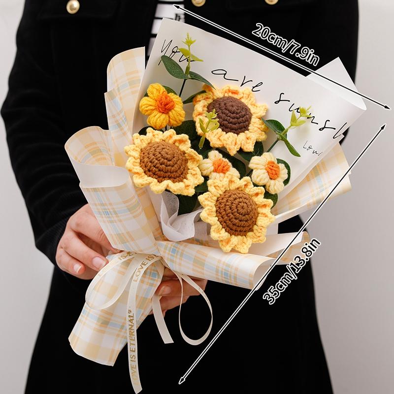 Crocheted Flower Bouquet Knitted Flowers Artificial Flowers Graduation Bouquet Party Supplies Mother'S Day Gift Wedding Gifts