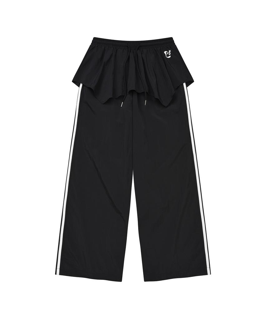 LMR Layered Track Nylon Skirt Pants Black