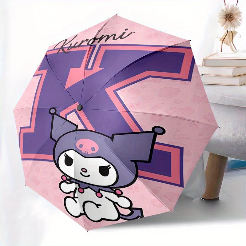 Kuromi,Character Automatic Folding Umbrella-Simple 8-Rib Design, Bright Cartoon Pattern, Durable Iron Frame, Suitable For Travel, Outdoor, B