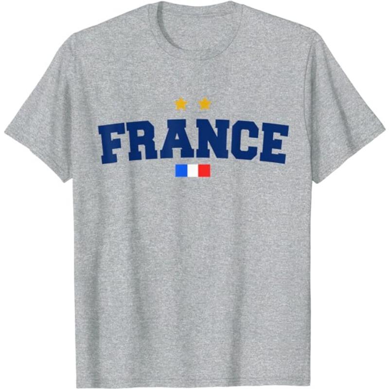 T-shirt Drapeau France Football Fierté Française Tee France Football Deux Étoiles Vêtement Troisième Chargement Français Sport Fan de Foot Maillot d'Équipe