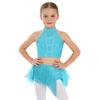 Sparkling Tassel Feather Dance Outfit for Kids Girls: Halter Crop Top with Strappy Back & Elastic Waist Skirt for Stage Performance