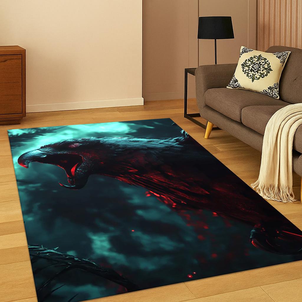 Wikinger Krähe Rabe Nordische Mythologie Goth Teppich für Wohnzimmer Sofa Haus Schlafzimmer Fußmatte Dekor, Spielzimmer Rutschfeste Bodenmatte