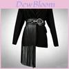 Ceinture en Cuir Noir Avec Détails à Franges Pour la Mode Streetwear d'Été