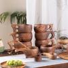 DIY Walnuss Holz Milchbecher Akazienholz Salatschüssel Massivholz, Kreativer Becher mit Henkel Kaffeebecher