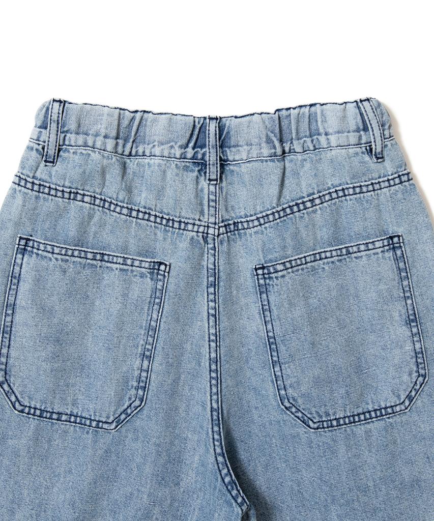 AOTT Linen Denim Wide Double-Pleat Bermuda Pants Light Blue