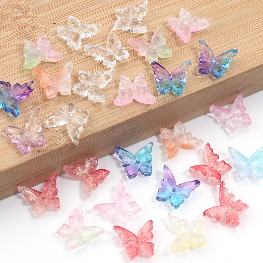 50pcs Butterfly Lampwork Beads 14x12mm Colorful Glass Loose Spacer Beads For Jewelry Making DIY Necklace Bracelets Accessories