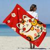 1pc, Lucky Cat Japanese-style Oversized Soft Beach Towel, Featuring Japanese Cherry Blossom and Wave Print Pattern, Microfiber B