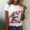 T-shirts d'été à col rond avec impression 3D d'animaux mignons, à la mode et décontractés, à manches courtes pour femmes