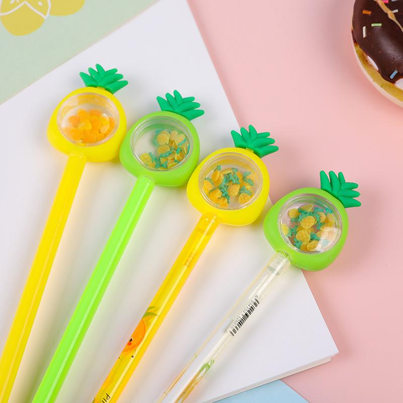 Back To School Season 10pcs 0.5mm Creative Pineapple Sequin Neutral Pen Fruit Shape Black Water Pen Student Gift Prize Stationery