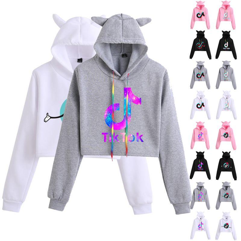 Women Tok Tik Short Pullover Hoodie Spring Autumn Sweatshirt Jumper Tops Crop