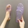 Shoes Home Summer 2024 House Slides Jewels Wedge Heel Women's Slippers and Ladies Sandals Crystals Rhenstone Jelly Pink Pvc I Y