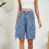YYFS Moda feminina casual cor sólida estampa shorts esportivos de cintura alta
