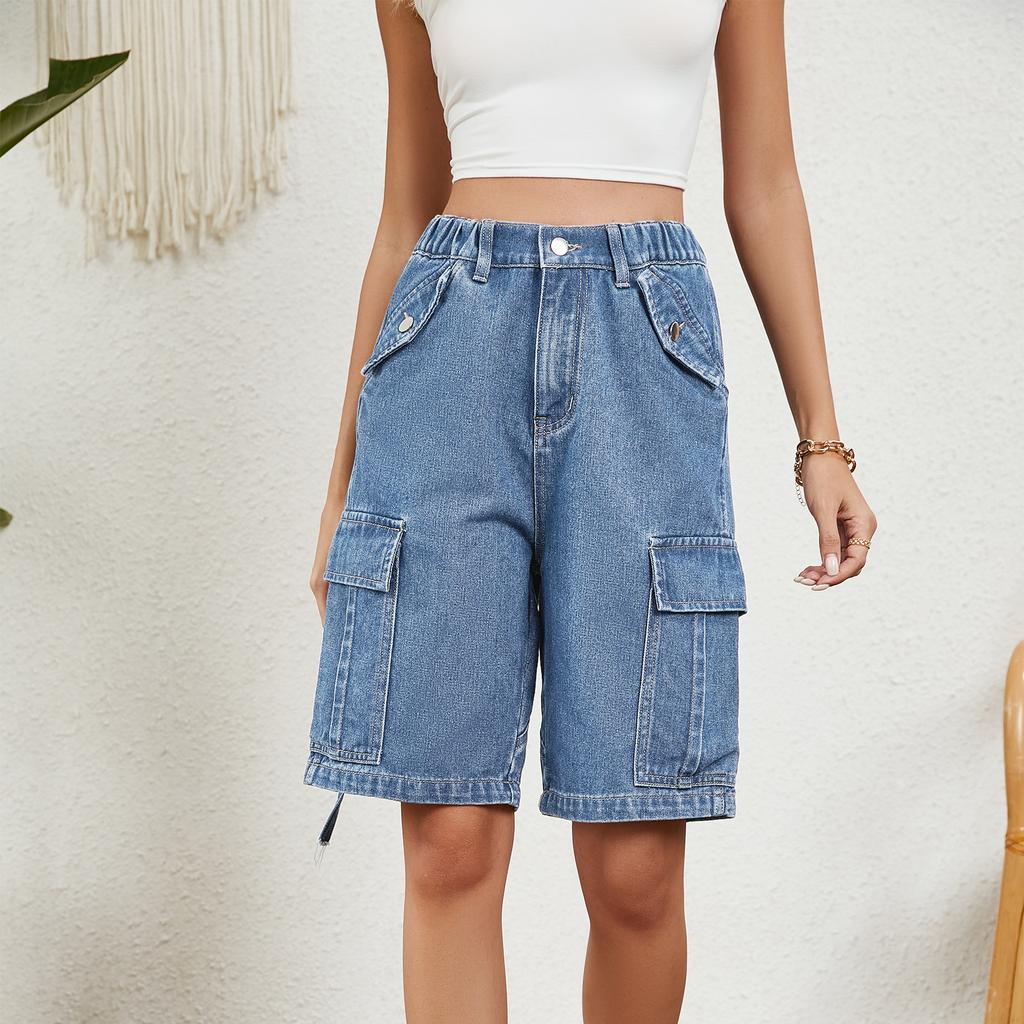 YYFS Moda feminina casual cor sólida estampa shorts esportivos de cintura alta