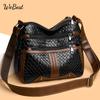 Soft Leather Multi Compartment Woven Shoulder Crossbody Bag