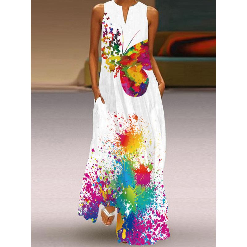 MGHR Women's Fashion Summer Spring V-Neck Sleeveless Casual Dresses