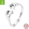 S925 Silver Händer Än Hjärta Öppen Ring Enkel Design Kärleksring Smycken Scr902