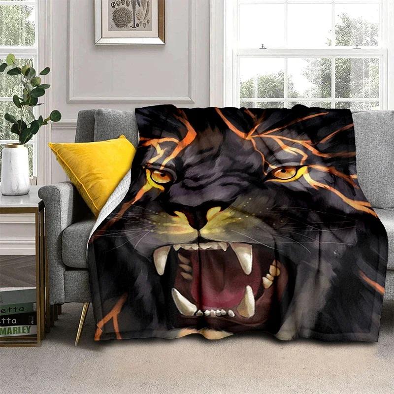 Wildlife Fierce Lion Throw Blankets, Soft Flannel Fleece Blanket Microfiber Cozy Bed Cover for Teen Boys Bedroom African Animal
