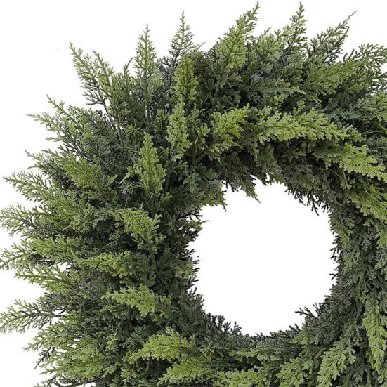 Ziemassvētku vainags, īstas pieskāriena mākslīgās ciedra zaļās vītnes, priekšdurvju logi, svētku ballīšu dekorēšana, DIY dekorācija