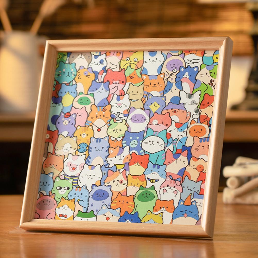 Animation Cute Kitten Wooden Puzzles Toys Creative Hand-Painted Diy Assembly Plaything Game Christmas Present For Kids