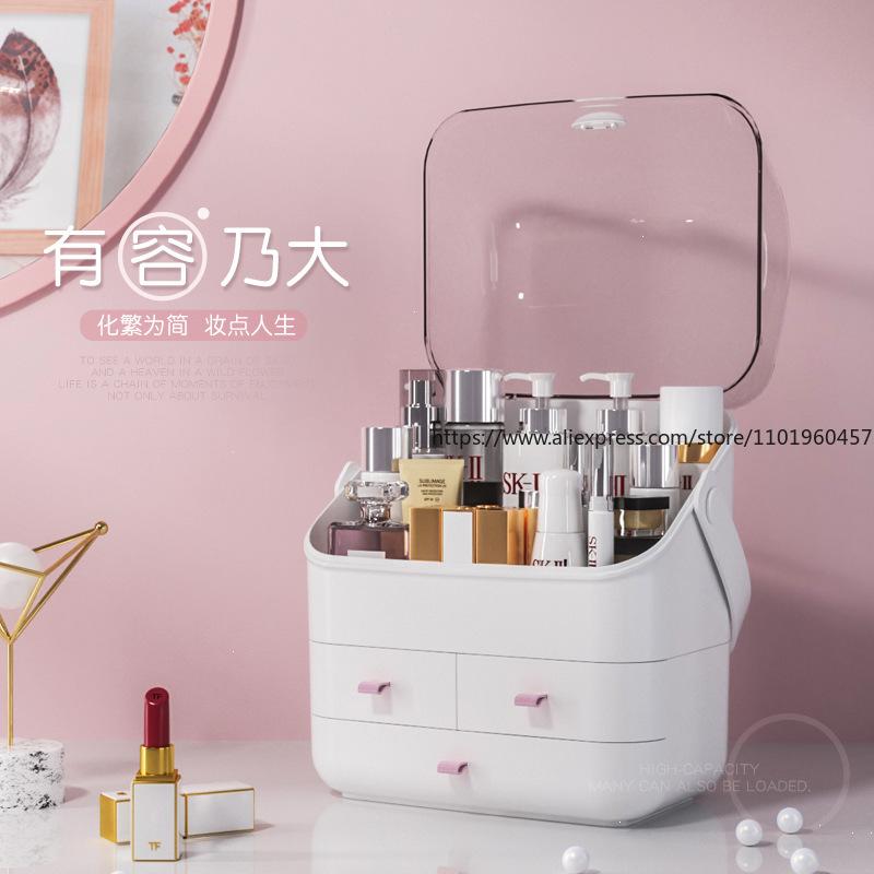 Multi-Functional Transparent Cosmetic Storage Box Handheld Drawer Organizer with Dividers Home Vanity Skincare Case