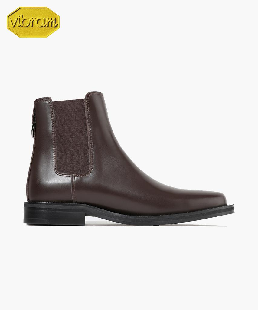 Firenze Atelier [Vibram] Minimal Square Toe Standard Rubber Sole Chelsea Boots 9410 [Brown Fg]