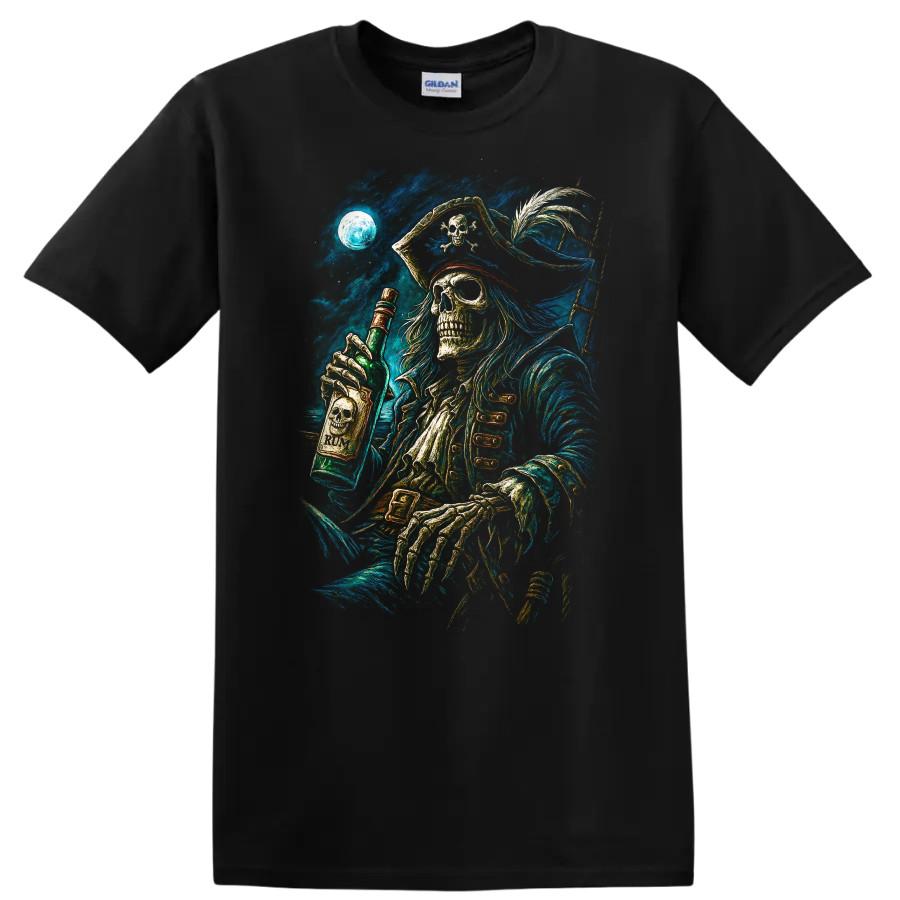 Pirate Skeleton Rum T Shirt Skull Moon Sea Adventure Graphic Tee