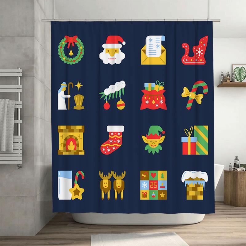 TU Christmas Shower Curtain Festive Holiday Decor Farmhouse Style Waterproof Bathroom Curtain Xmas Pattern Washable Fabric Decor