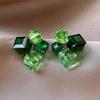 Geometric Green Crystal Sugar Cube Stud Earrings for Women - Fashionable, Versatile, Light Luxury