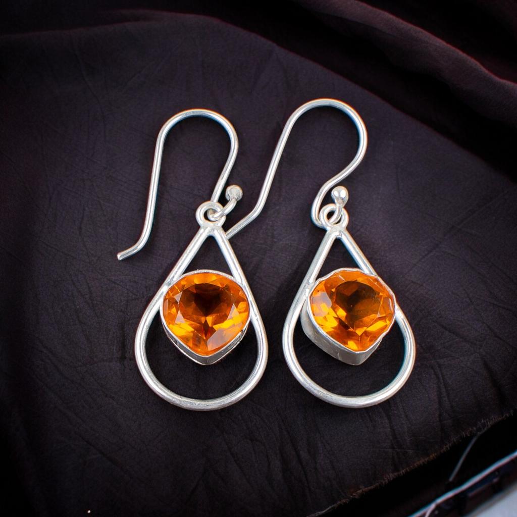 Citrine Gemstone 925 Sterling Silver Jewelry Earrings 1.50" November Birthstone EE-38-5
