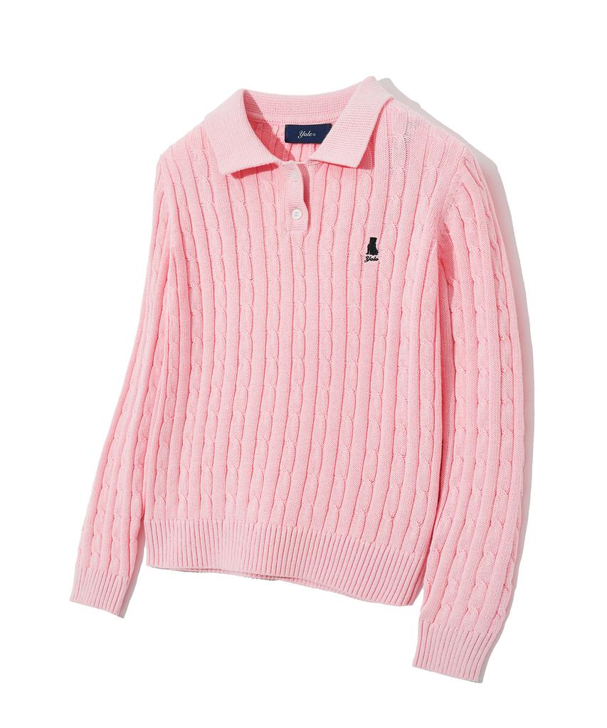 YALE Women'S Cable Polo Knit_Light Pink