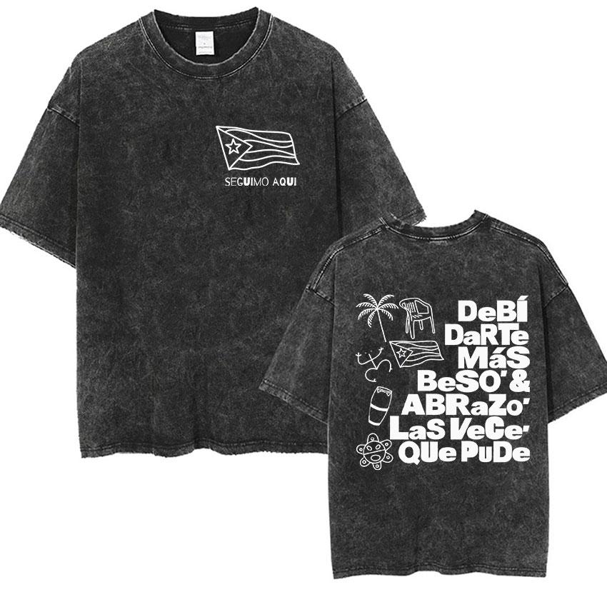 Vintage Washed Bad Bunny Debi Tirar Mas Fotos  Fans Gift TShirt Men Women Summer High Quality Oversized Cotton T Shirt Tops