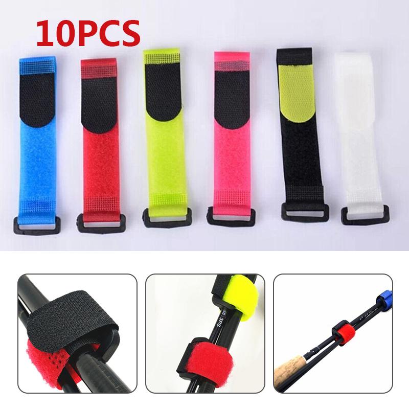 10Pcs Reusable Fishing Rod Tie Holder Strap Suspenders Fastener Hook Loop Cable Cord Ties Belt