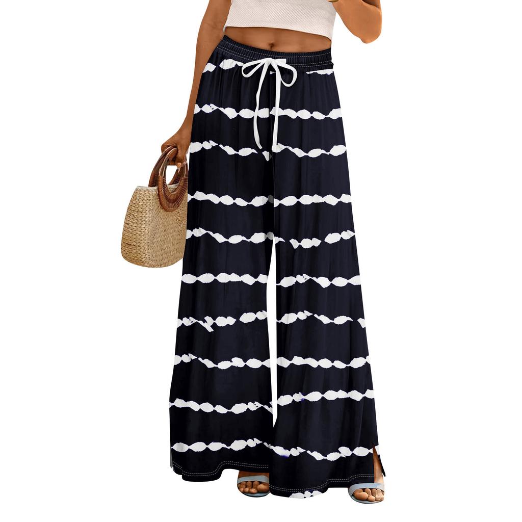 Dames zomer boho palazzo broek met hoge taille, wijde pijpen en bloemenprint, casual broek met zakken