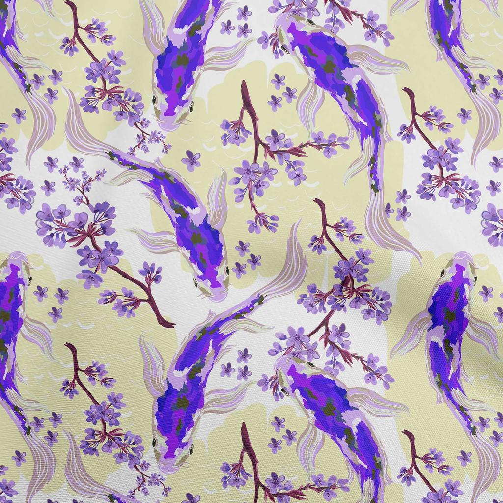 oneOone Cotton Flex Dark Olive Green Fabric Asian Japanese Koifish Sewing Material Print Fabric By The Yard 40 Inch