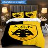 3PCS AEK AthensGolden And Black Crest Bedding Set 2D Printing (Includes 1 Duvet Cover + 2 Pillowcases Coreless), Bedroom decor,Fan Gift