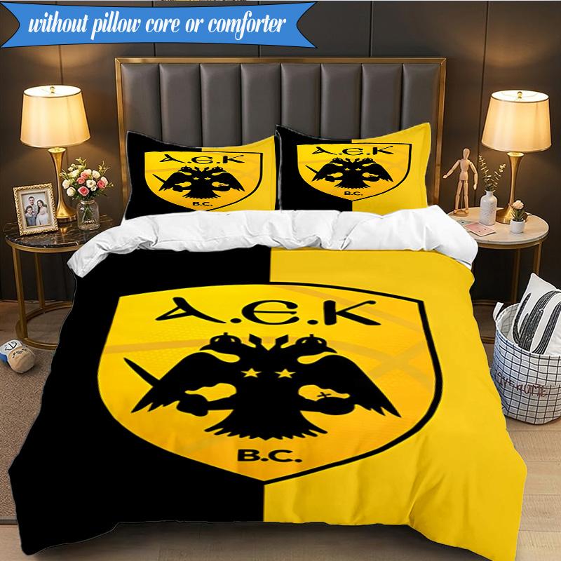 3PCS AEK AthensGolden And Black Crest Bedding Set 2D Printing (Includes 1 Duvet Cover + 2 Pillowcases Coreless), Bedroom decor,Fan Gift