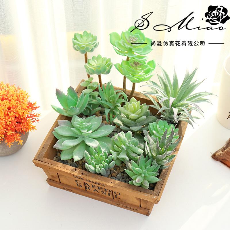 Grünes Beflocktes Künstliches Sukkulenten Pflanzen Heim Schlafzimmer Wohnzimmer Deko Kunstpflanzen DIY Blumenarrangement plante artificielle
