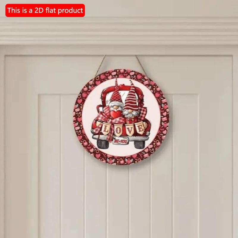 Plat 2D 20*20cm, Décoration de Maison pour la Saint-Valentin, Décoration Circulaire en Bois Créative Gnomes pour la Saint-Valentin, pour Décoration de Maison, Café, Hôtel, Bar.
