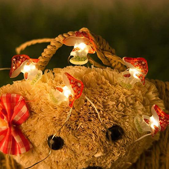 String Light Soft Operated Energy-saving Eye Lighting Battery Protection Flicker Free Realistic Mushroom