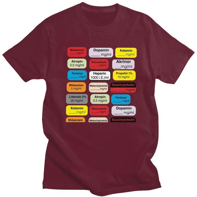 Custom Anesthesia Medication Labels T Shirts Men Pure Cotton Tee Tops Medical Nurse Tshirt Short Sleeve Fashion Tshirt Clothing