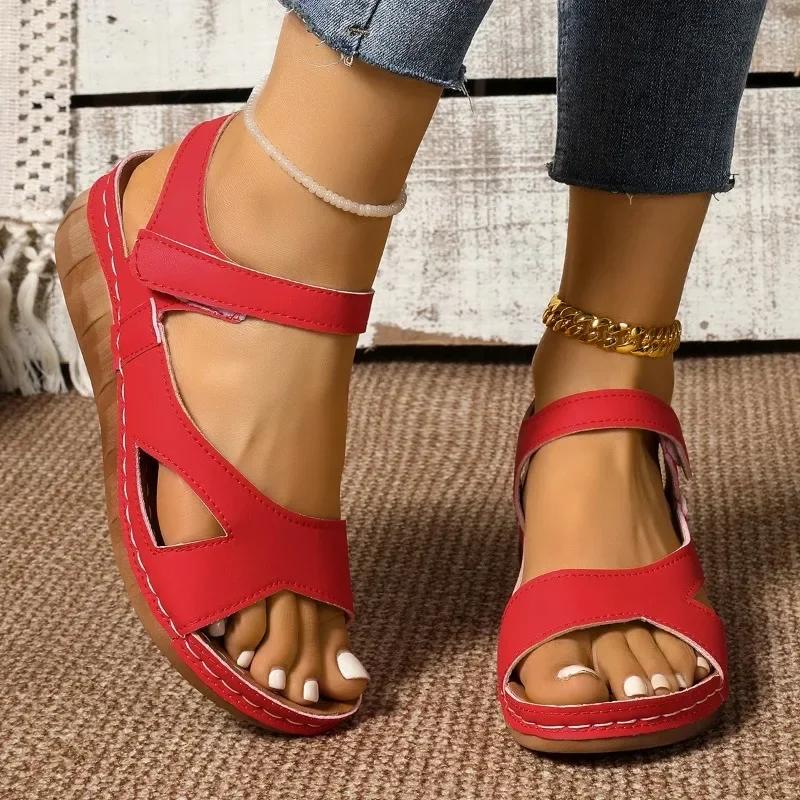 Ladies Shoes Summer High Quality Open Toe Women's Sandals Outdoor Round Toe Print Plus Size Casual Women Platform Wedge Sandals