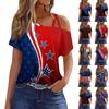 Women's Fashion Casual Independence Day Print Sexy Cold Shoulder Short Sleeve T-shirt Top