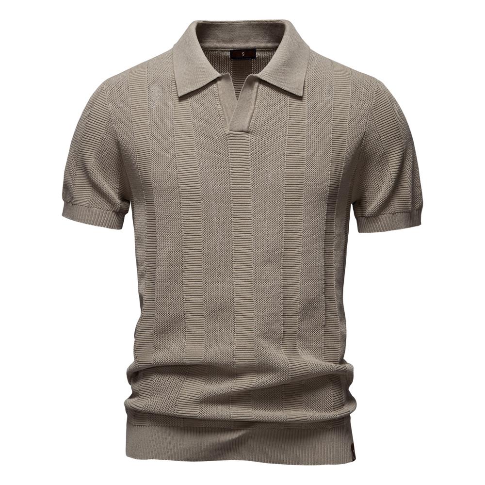 AIOPESON 2026 Men's Knitted Mesh Polo Shirt Solid Striped Breathable Turn Down Collar Sweater Polo