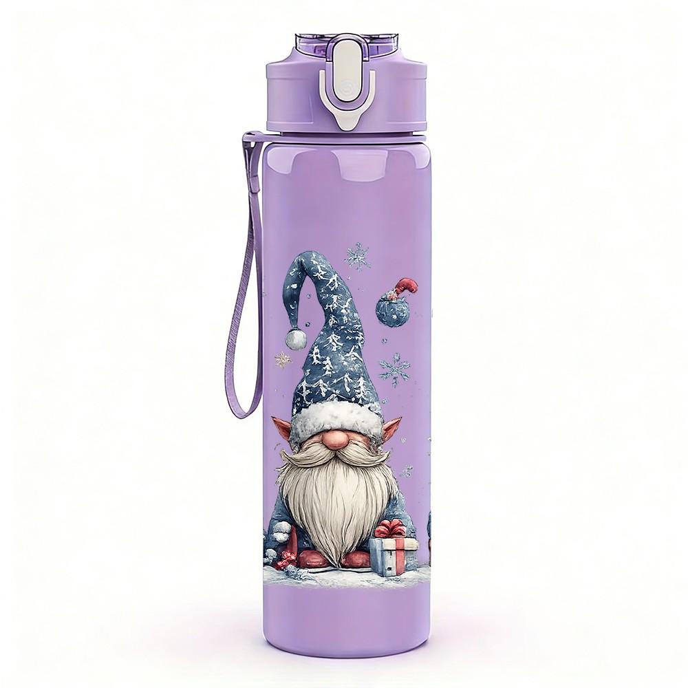 1PC Gnome Santa Christmas Cartoon Print 750ml Color Plastic Sports Water Bottle Leakproof Flip Straw Lid Suitable for Sports Office Home Use